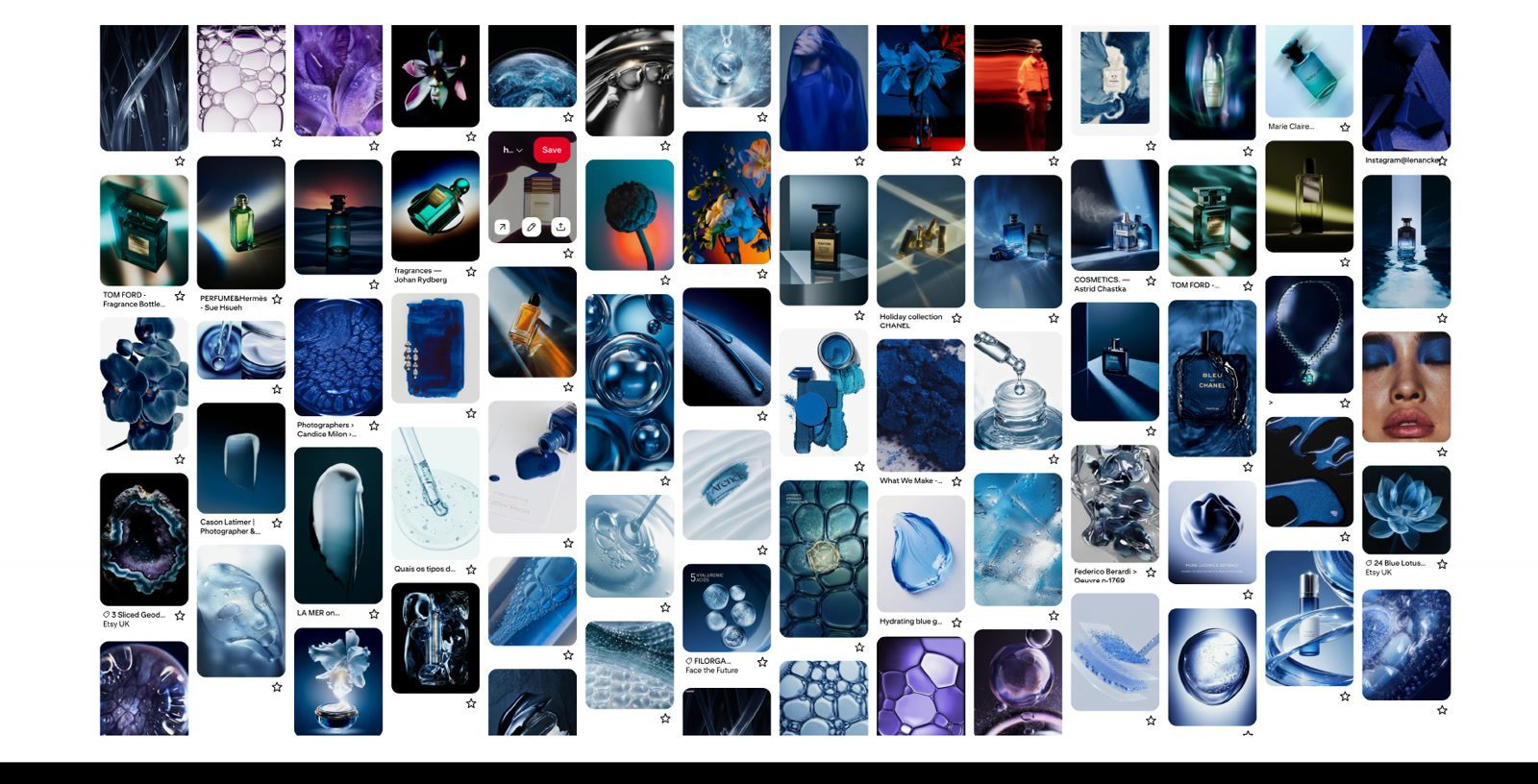 Highlight London Moon moodboard, cool silver, graphite and deep blue beauty textures