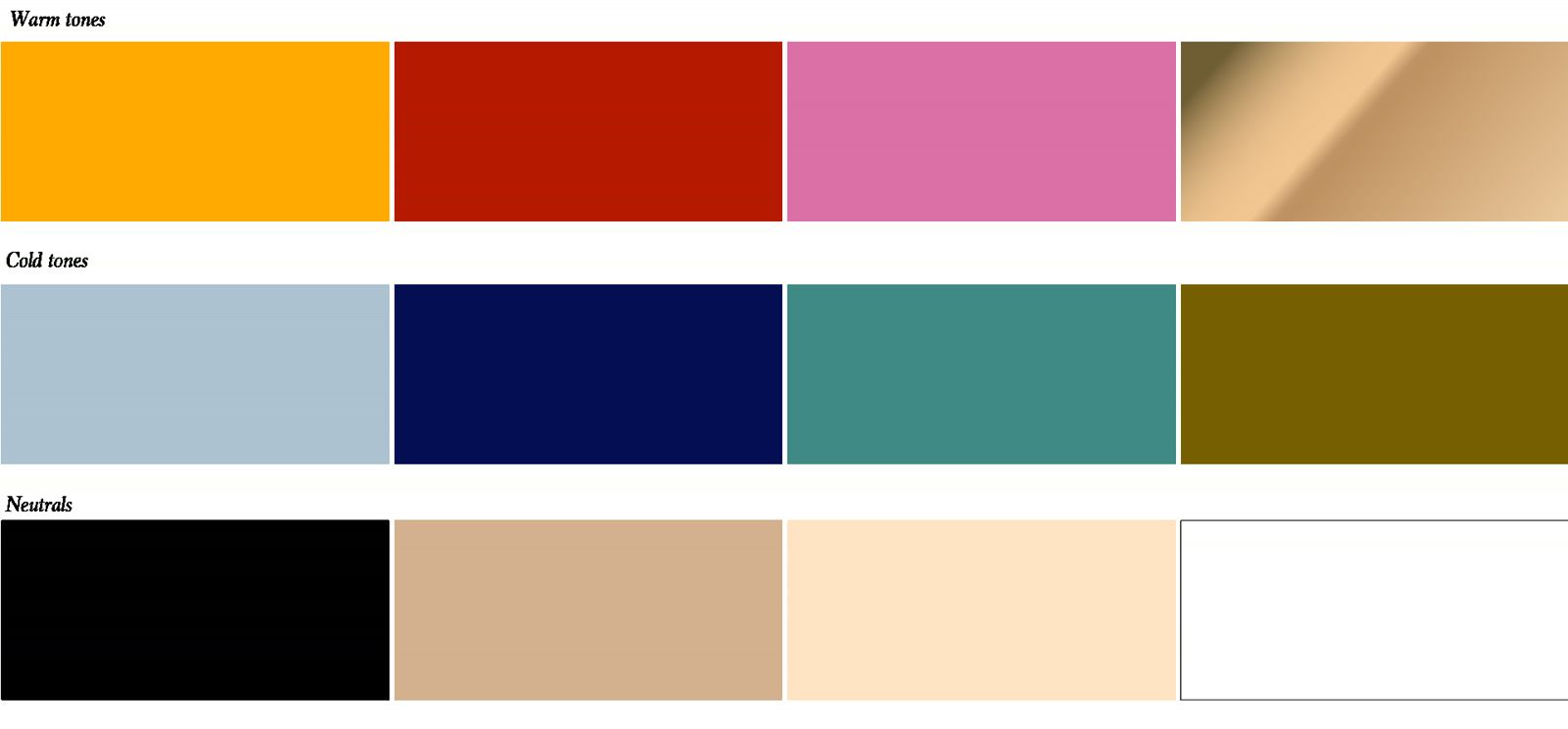 Highlight London colour palette: warm tones, cold tones and neutrals